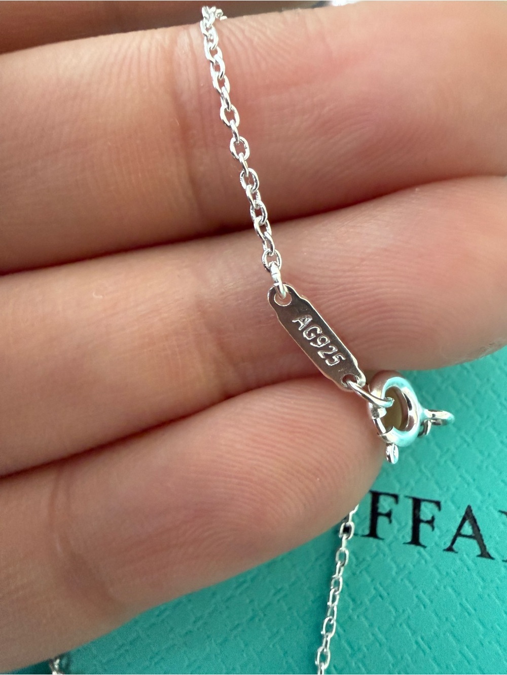 Authentic Tiffany & Co. Double Heart Pendant Necklace in Blue-Green - Picture 4 of 6